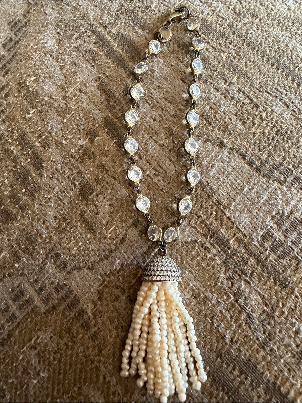 crystal Link BRACELET WITH SEED PEARL TASSEL , ANTIQUE,sterling silver.